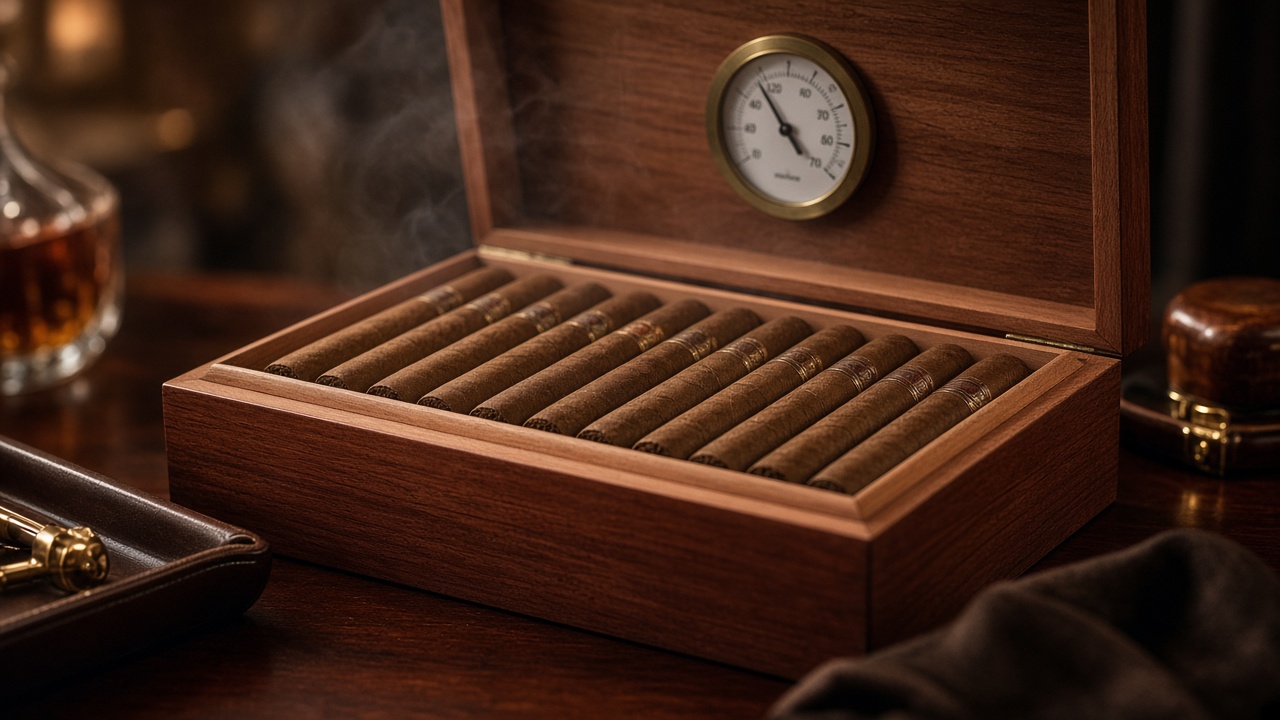Відкритий хумідор із сигарами та гігрометром, Royal Smoke